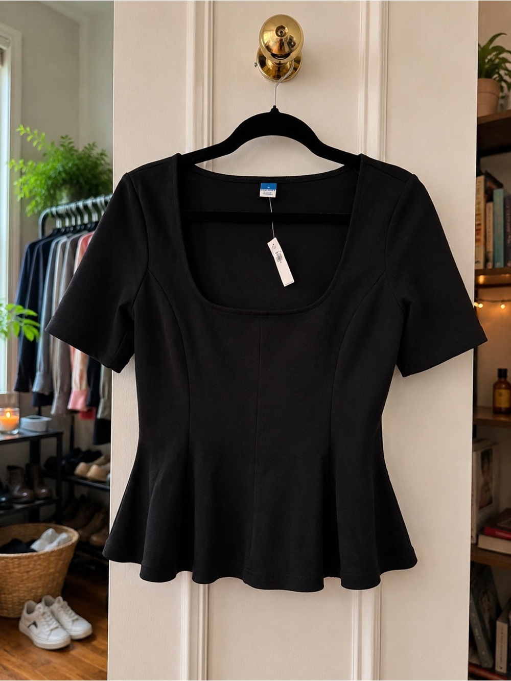 Classic Black Peplum Scoop Neck Top